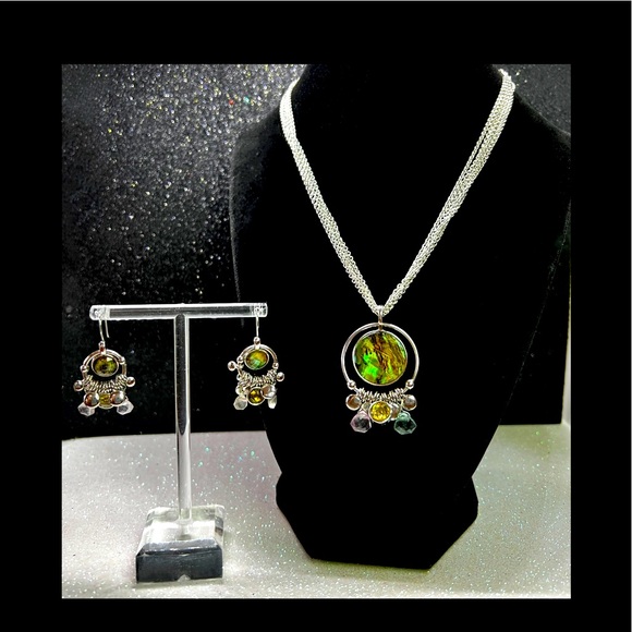 Vintage Lia Sophia Silver Ammonite Pendant & Earrings - Picture 1 of 7